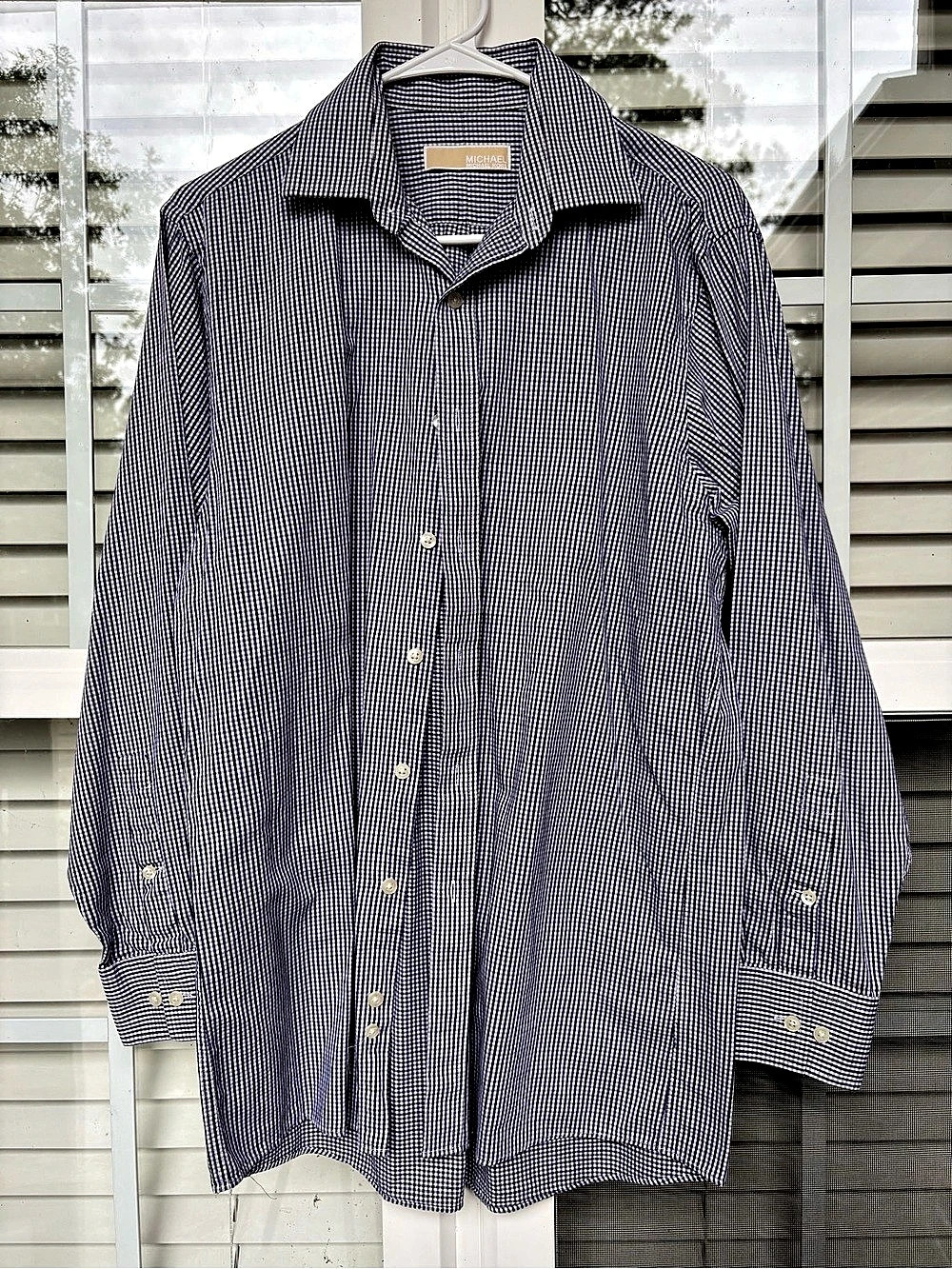 Michael Kors Checkered Button Down Shirt in Purple & White Size Medium
